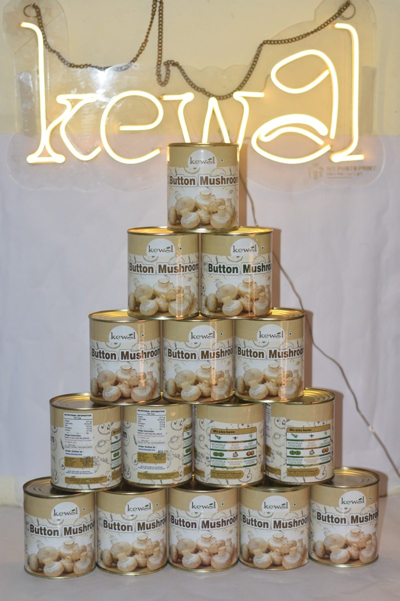 Packaged button mushrooms for market sale
