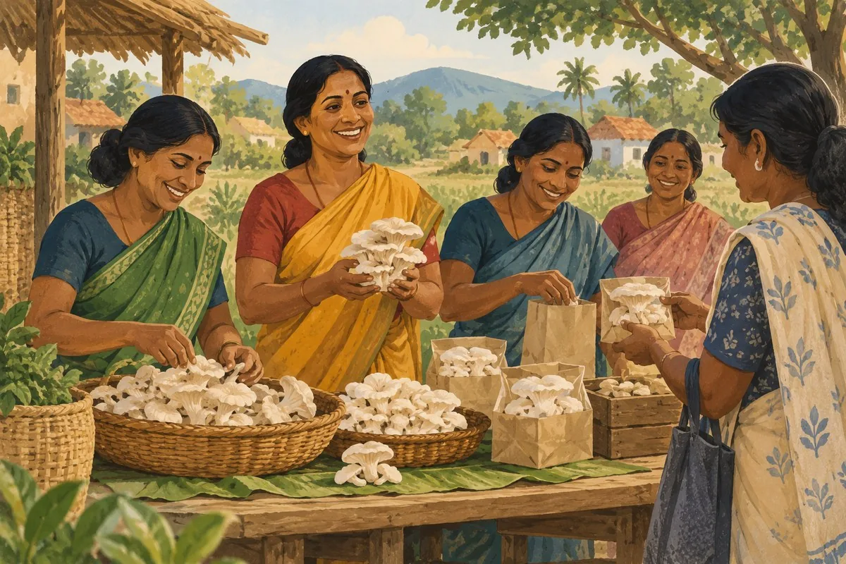 Illustration: The Women Who Once Hesitated to Grow Mushrooms — and Now Earn From Them